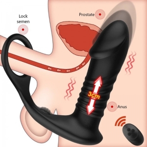 Dương vật rung thụt hậu môn kèm vòng đeo cu điều khiển xa 